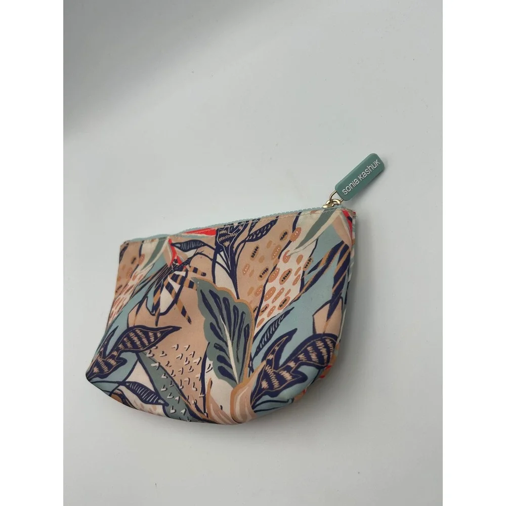 Sonia Kashuk Tropical‎ Floral Makeup Bag Teal Peach Orange Zipper Pouch